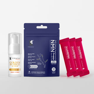 timeplus+ 犬隻修護關節體驗裝（NMN命活配方10粒）+（便樂妥腸胃益生菌 3包）+（黃金泡沫試用裝） - Timeplus+
